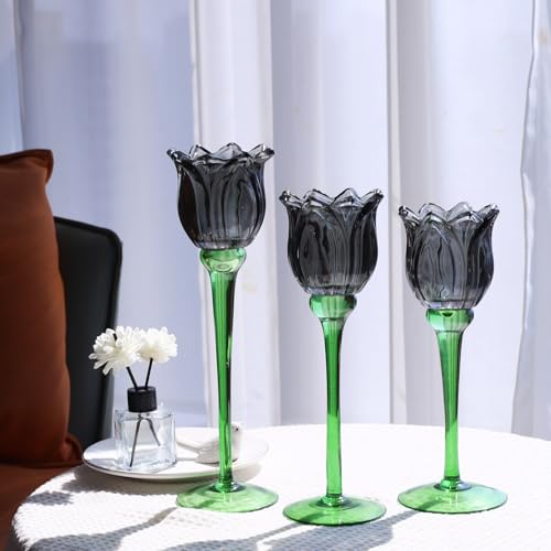 Light Black Flower Tealight Candle Holder Set of 3 Halloween Theme (3 Count)