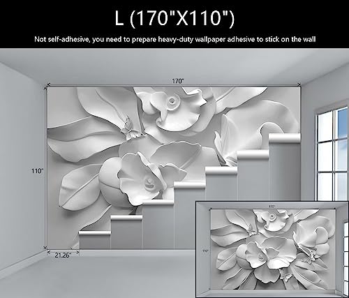 3D Gray Floral Wallpaper Large Flower Peony Wall Mural for Bedroom