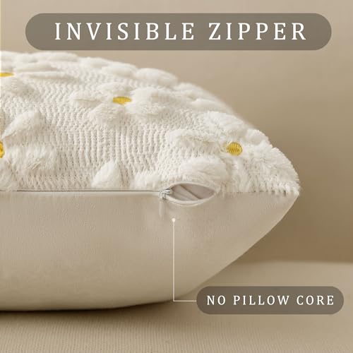 Spring Summer Pillow Covers 20x20 inch Set of 2 White Daisy (2 Count)