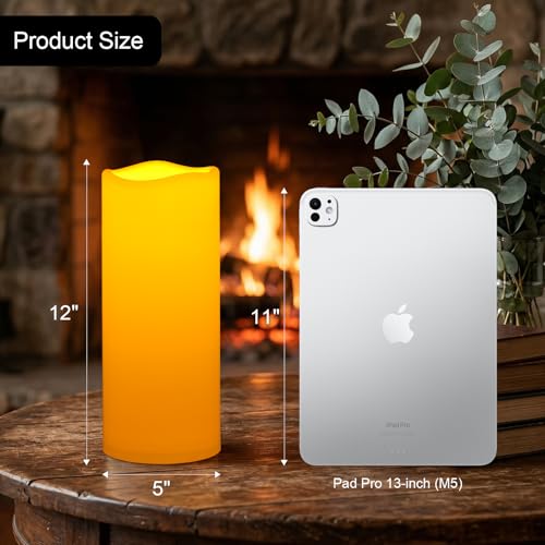 12"x5" Large Waterproof Outdoor Flameless Candles with Remote Timer (2 Count)