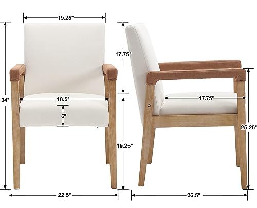 Modern Dining Chairs Set of 4 Linen Fabric Kitchen Arm Chairs Upholstered Accent Chairs with Wooden Legs for Dining Room (4 Count)