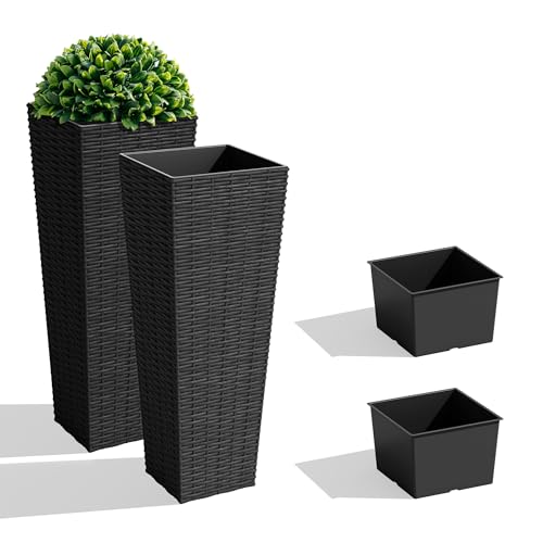 23.5" Front Porch Resin Rattan Tall Planters 2 Pack (2 Count)
