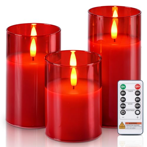Red Glass Flameless Candles (3 Count)
