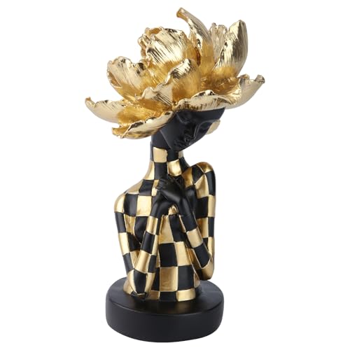 African Woman Sculpture with Golden Flower Headpiece