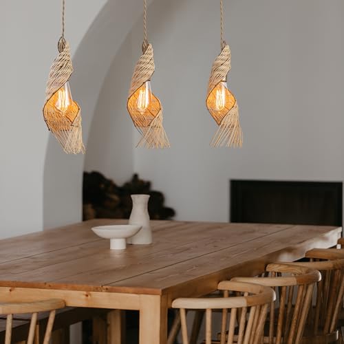 3 Light Modern Rattan Kitchen Island Pendant