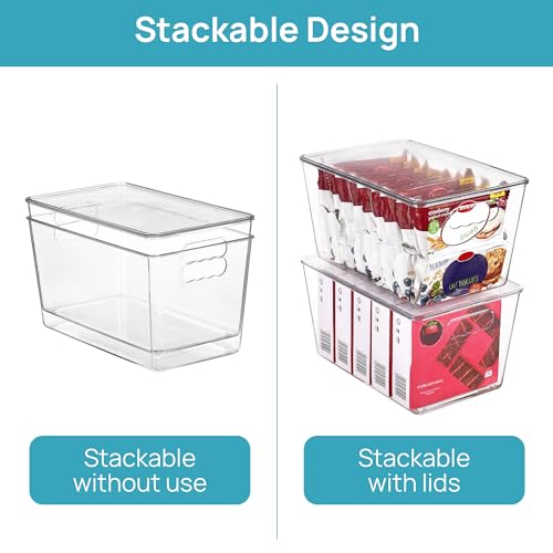 12 Pack Clear Stackable Storage Bins with Lids and Handles (12 Count)