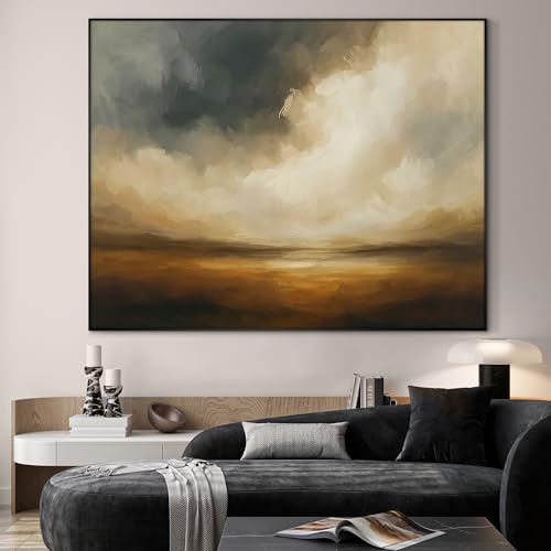 36"x46" Extra Large Framed Wall Art Golden Horizon Dramatic Abstract Landscape Illustration for Home Living Room Bedroom Decor