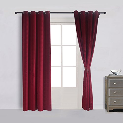 Set of 2 Heavy Velvet Flannel Blackout Window Curtains Drapes with Top Grommet Draperies Eyelet 52 Inches Wide by 120 Inches Long