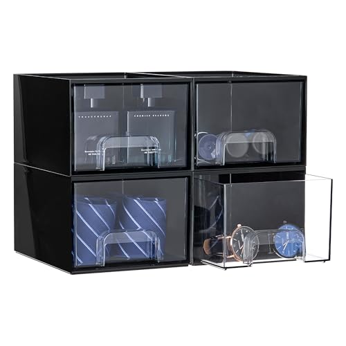 Black Small Stackable Storage Drawers for Cologne Organizer (4 Count)
