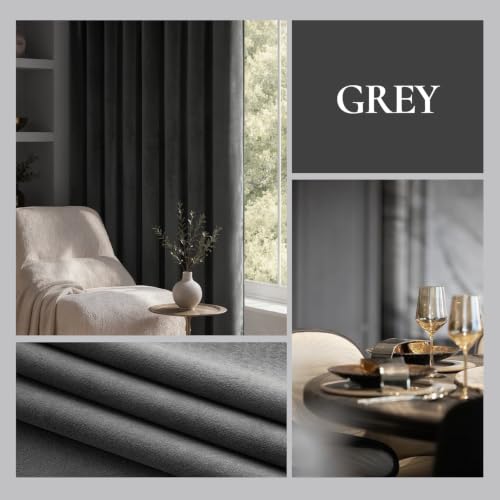 Grey Blackout Velvet Curtains Drapes 108 Inch Long 52"x108" Bedroom (2 Count)