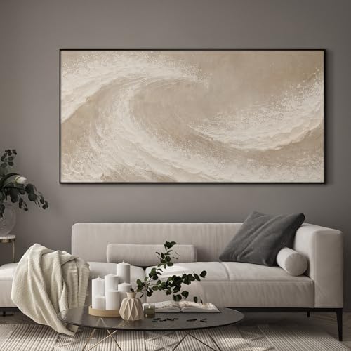 36"x72" Extra Large Framed Wall Art Soft Sand Wave Abstract Neutral Illustration for Home Living Room Bedroom Decor
