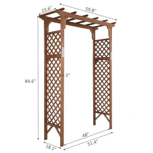 Brown 7FT Wooden Garden Arbor Arch Trellis for Climbing Roses