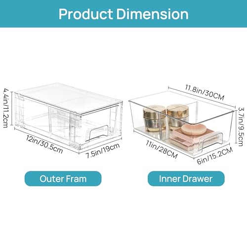 2 Pack Stackable Clear Drawer with Dividers (2 Count)
