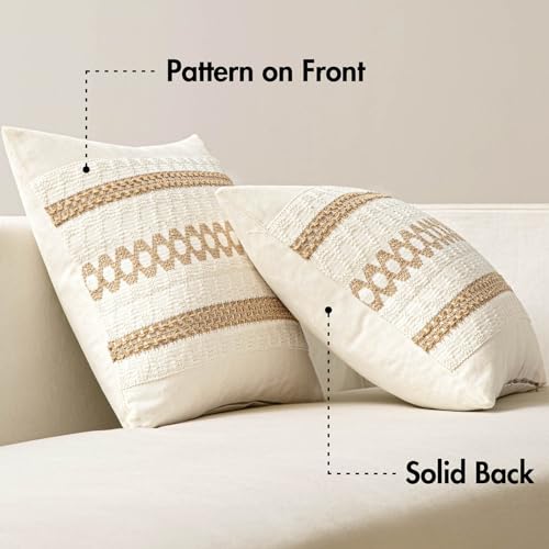Set of 2 Neutral Boho Decorative Pillow Covers 20x20 Inch (2 Count)