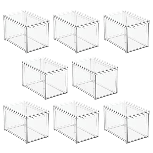 Plastic Stackable Bathroom Storage with Pull Out Bin Organizer Drawer for Cabinet (8 Count)