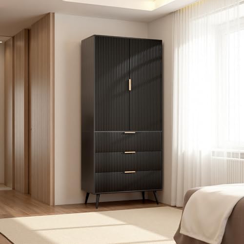 Fluted Tall Cabinet Kitchen Pantry with Adjustable Shelves