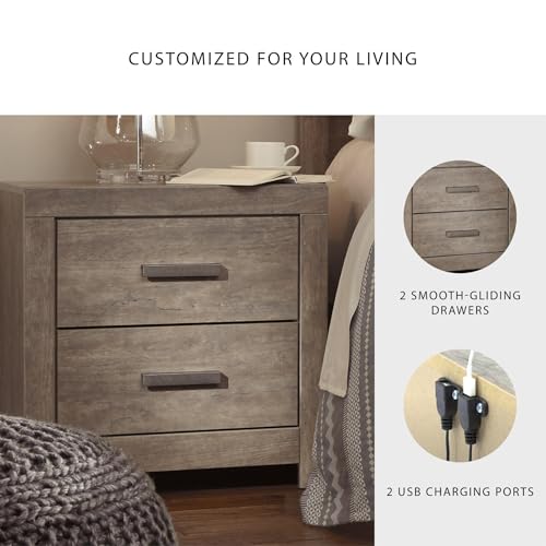 Culverbach Modern 2 Drawer Nightstand with 2 USB Charging Stations