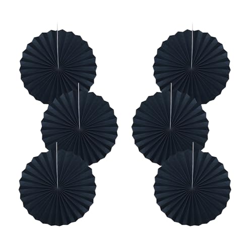 Black Party Decorations Black Hanging Paper Round Fans Set DIY 16in