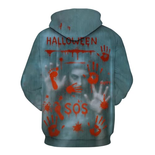 Bloody Handprint Hoodie for Men Halloween Horror Sweatshirts