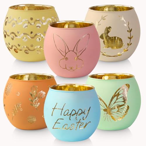 Easter Table Decorations 6PCS Glass Votive Tealight Candle Holders (6 Count)