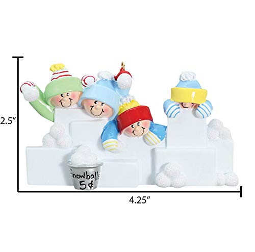 3D Snowball Fight Family of 4 Ornament 2026 Personalized Family Christmas Ornaments 2026