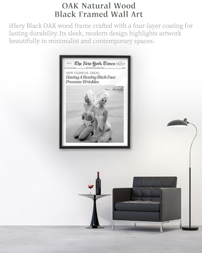 12x16in Funny Beach Girls Black Framed Newspaper Wall Art