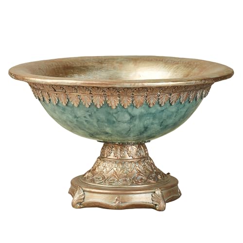Cambria Aqua Marbled Traditional Centerpiece Pedestal Bowl Table Decoration Centerpiece Bowl Only