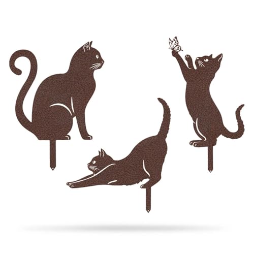 I 3 Pack Steel Cat Garden Decor I Outdoor Yard Decorations I Gift for Cat Lovers I Lawn Ornaments and Statues I Garden Signs Decorative Outdoor (3 Count)
