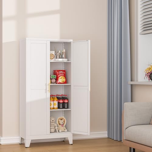 Metal Pantry Cabinet with 2 Doors and Adjustable Shelves