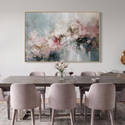Extra Large Framed Pink Floral Abstract Wall Art for Living Room
