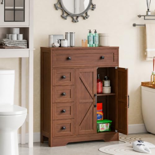 Farmhouse Storage Cabinet with 2 Doors and 5 Drawers