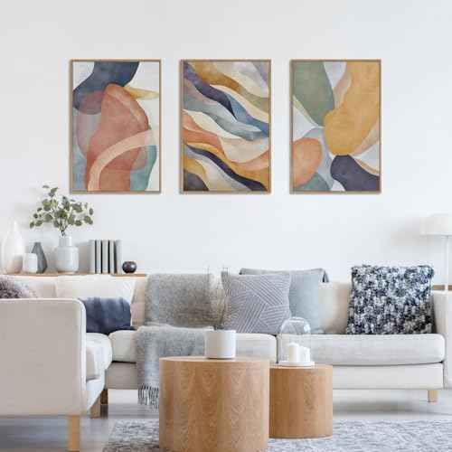 Large Abstract Neutral Framed Canvas Wall Art Set (3 Count)