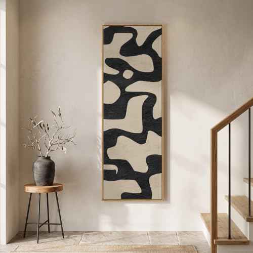 Large Framed Black Beige Abstract Wall Art for Living Room Horizontal 60x20