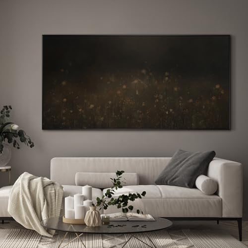 36"x72" Extra Large Framed Wall Art Dark Floral Meadow Moody Wildflower Field in Deep Earthy Tones Illustration for Home Living Room Bedroom Decor