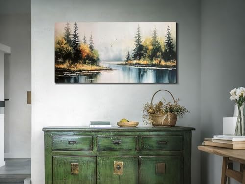 Forest Wall Art Canvas Landsacape Lake Painting Wall Decor 40"x20"