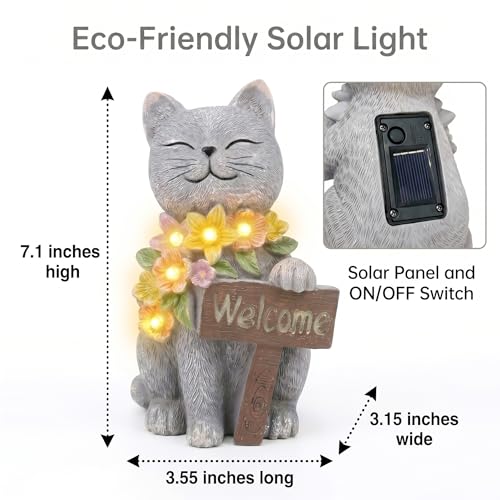Solar Cat Garden Statue for Outdoor Decor
