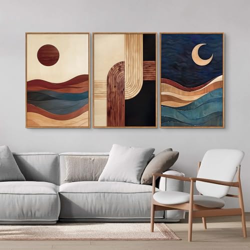 Boho Mid Century Modern Framed Canvas Wall Art