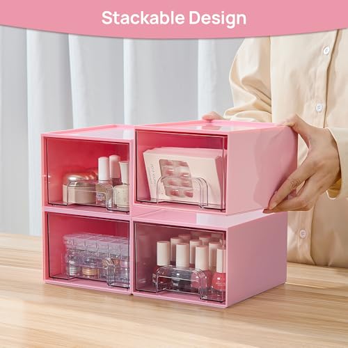 4 Pack Small Clear Stackable Storage Drawers (4 Count)