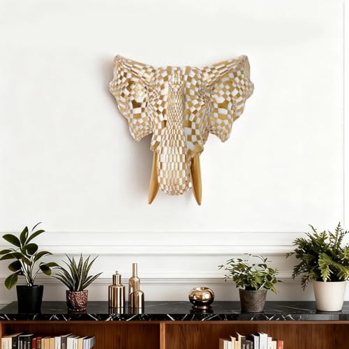 9x7.8 Inch Vintage Mosaic Elephant Head Wall Sculpture Art Mount Statue for Room Bedroom Office Living Decor