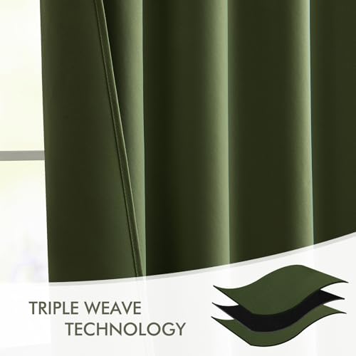 Olive Green Back Tab Blackout Curtains 52x84 Inch Length 2 Panel Set