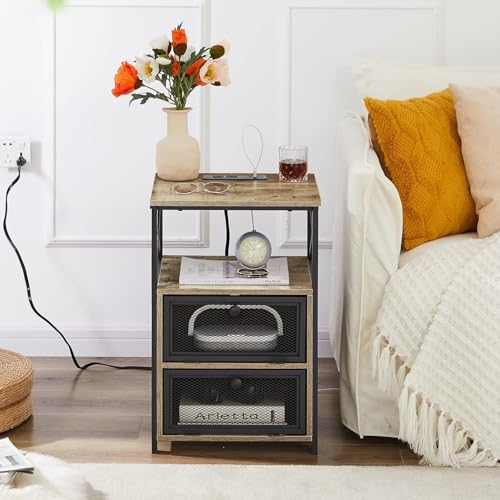 Grey End Table with USB Ports and Outlets (2 Count)