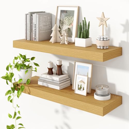 Floating Shelves 35.7" W x 10.3" D Oak Set of 2 (2 Count)