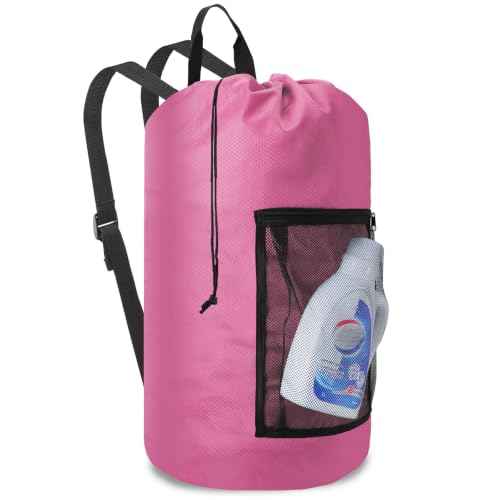 Laundry Bag Backpack Durable Laundry Bag with Shoulder Straps and Mesh Pockets Portable Laundry Hamper Dirty Clothes Bag for College