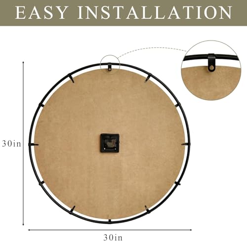 Large Old Town Farmhouse Black Wall Clock 30 Inch Rustic Antique Wood with Metal Circle and Large Numerals Silent Battery Operated Wall Clock for Office Kitchen Bedroom Living Room
