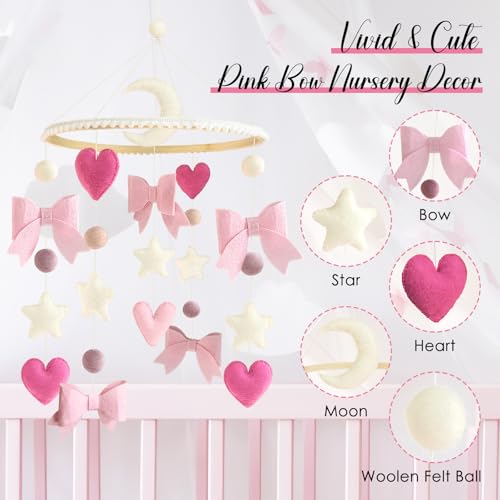 Baby Mobile for Crib Pink Bow Baby Crib Mobile for Girls