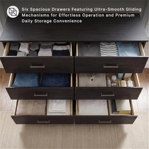 Belachime 6 Drawer Black Wood Bedroom Dresser
