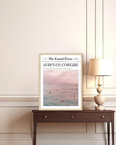 8x10in Surf’s Up Cowgirl Framed Newspaper Wall Art