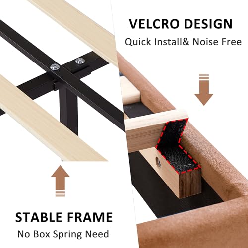 Full Size Bed Frame with Upholstered Headboard