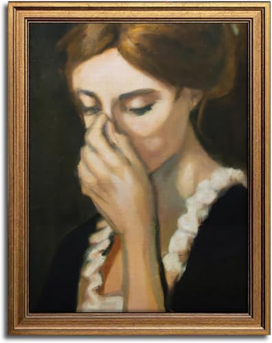Funny Bathroom Wall Art Vintage Gold Framed Humorous Toilet Woman Covering Nose Printing Mid Century Amusing Lady Bad Smell Poster Farmhouse Wall Decor for Restroom