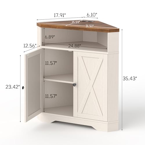 Small Corner Storage Cabinet with USB Ports and Outlets